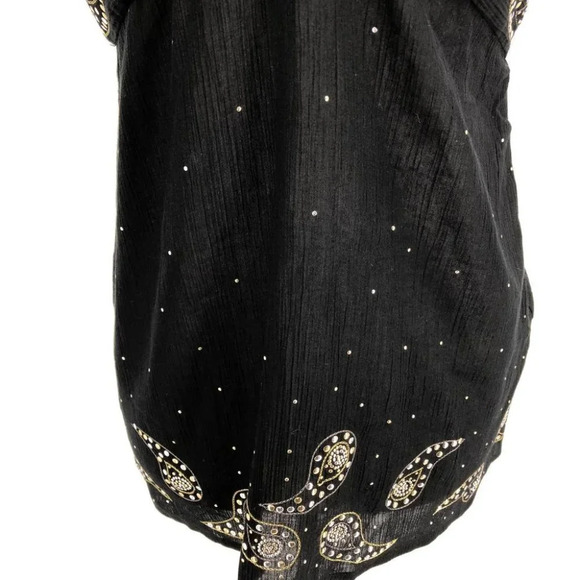 NWT Marciano Black Cotton Halter Top  w Gold Studded Paisley Embroidery size L - Picture 3 of 15